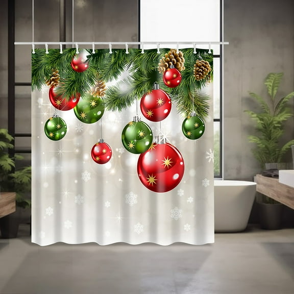 Christmas Shower Curtains for Bathroom, Christmas Winter Holiday Shower Curtain Xmas Print, Christmas Bathroom Decor Set with Hooks, Bathroom Shower Curtain Digital Printing Polyester Shower Curtain