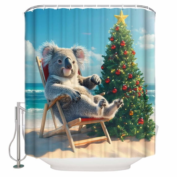 Christmas Shower Curtains for Bathroom Waterproof Fabric Bath Curtains Decor Bath Tub Curtain Winter Summer Beach Pine Tree Xmas Decorative Shower Curtain Sets with 12 Hooks, 72x72 Inch