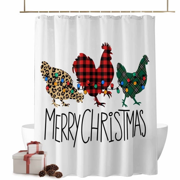 Christmas Shower Curtains Buffalo Plaid Chicken Bath Curtain Rooster Farm Waterproof Seasonal Bathroom Shower Curtain Set with Hooks Decoration 66 x 72 Inches