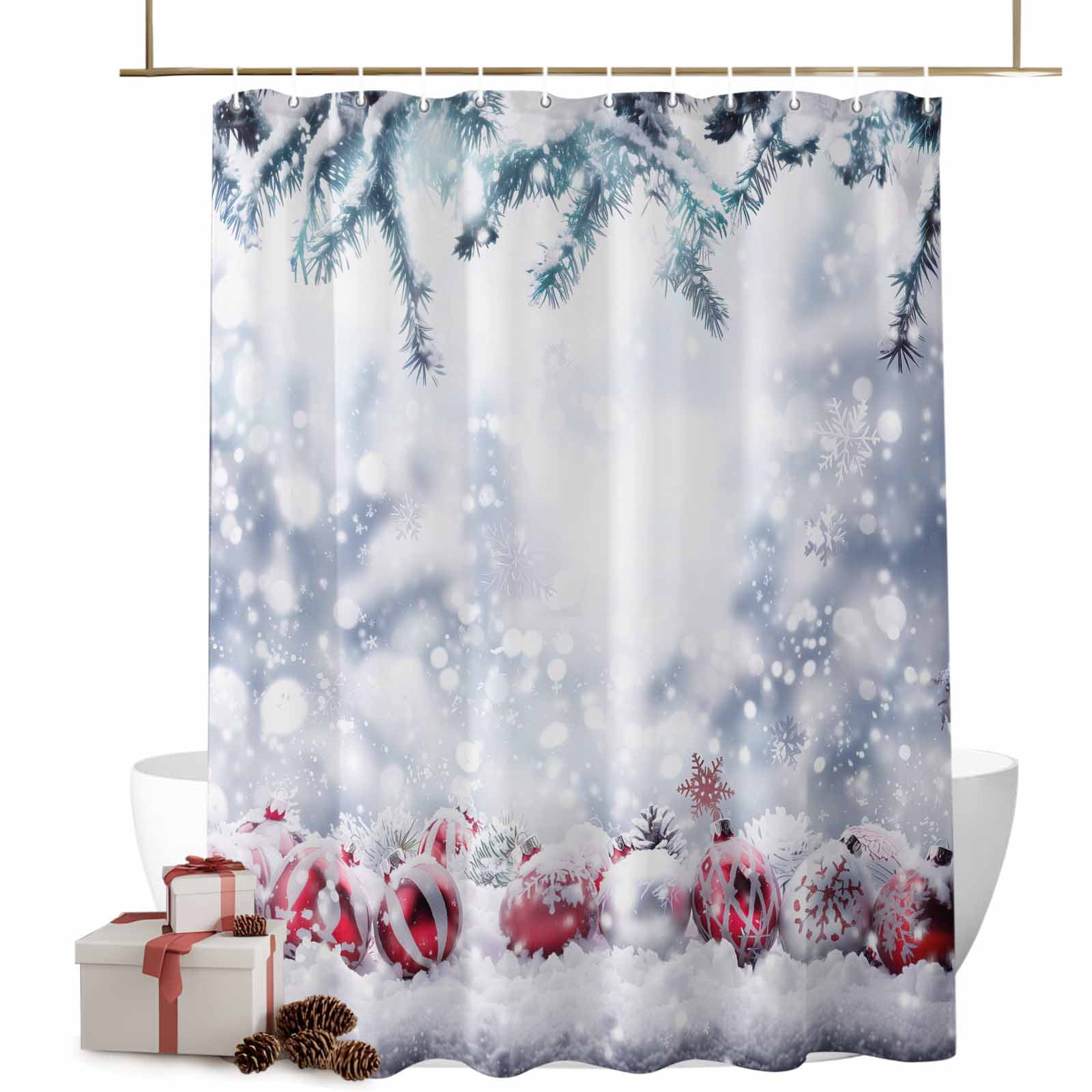 Christmas Shower Curtains Christmas Ball Snowflakes Bath Curtain Pine