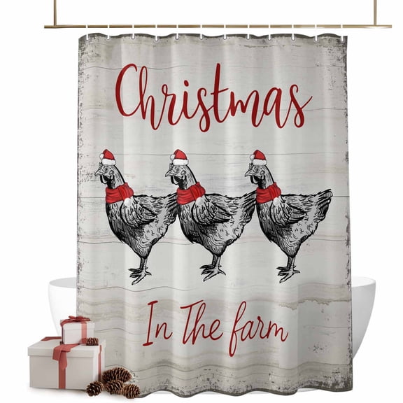 Christmas Shower Curtains Christmas on The Farm Bath Curtain Rooster Chickens Waterproof Seasonal Bathroom Shower Curtain Set with Hooks Decoration 72 x 72 Inches