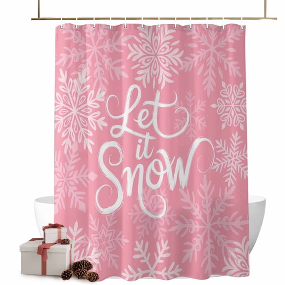Christmas Shower Curtains Christmas Snowflake Snow Bath Curtain Pink Waterproof Seasonal Bathroom Shower Curtain Set with Hooks Decoration 36 x 72 Inches