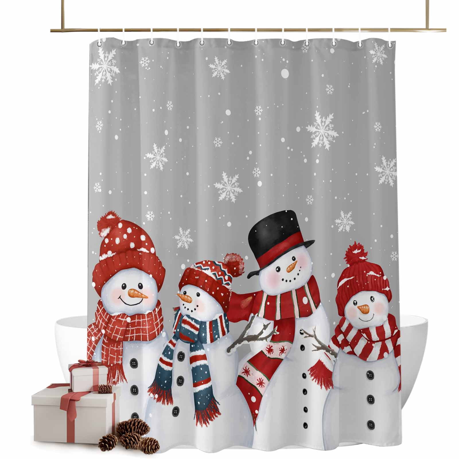 Christmas Shower Curtains Christmas Snowman Bath Curtain Snowflake Grey