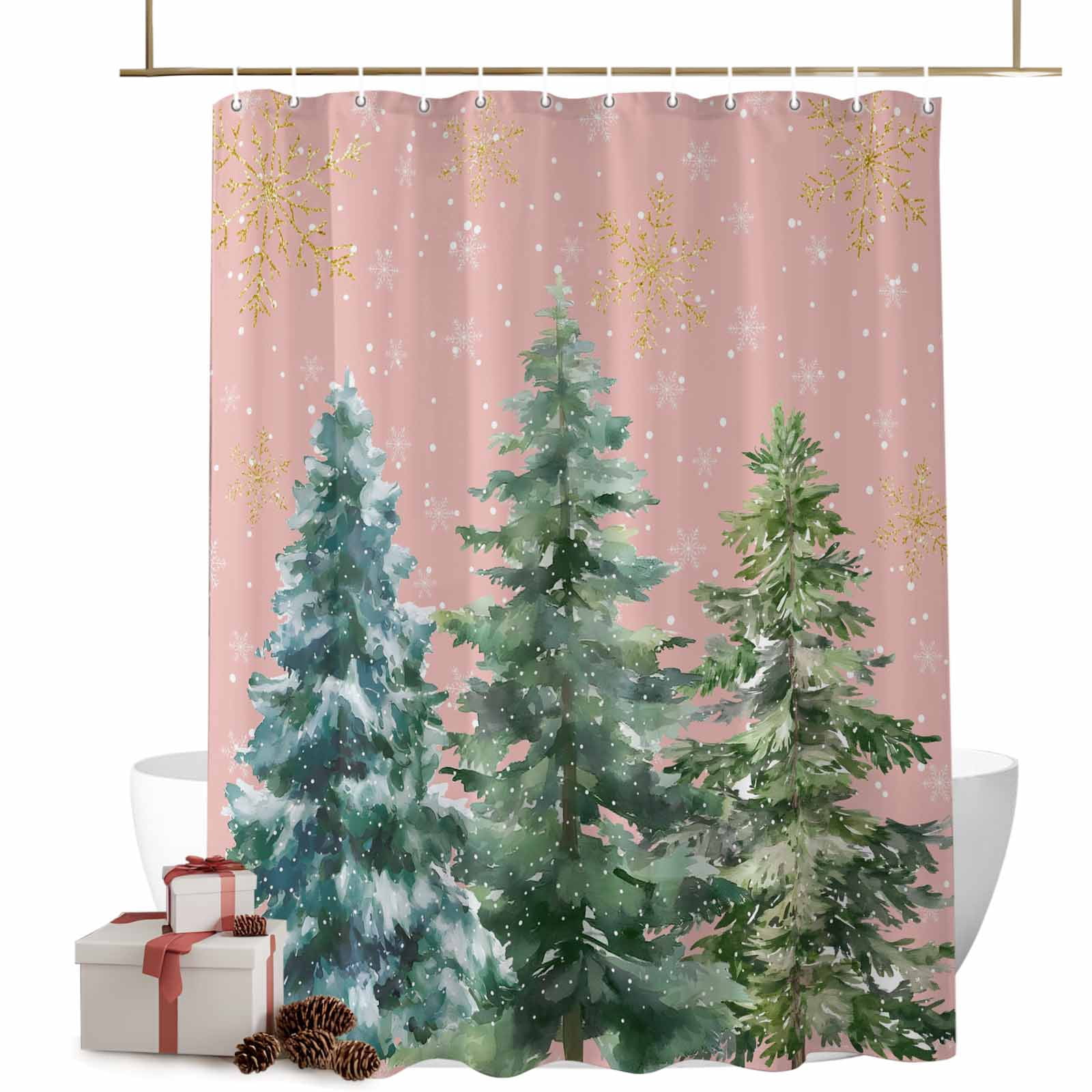Christmas Shower Curtains Christmas Tree Green Bath Curtain Snowflake
