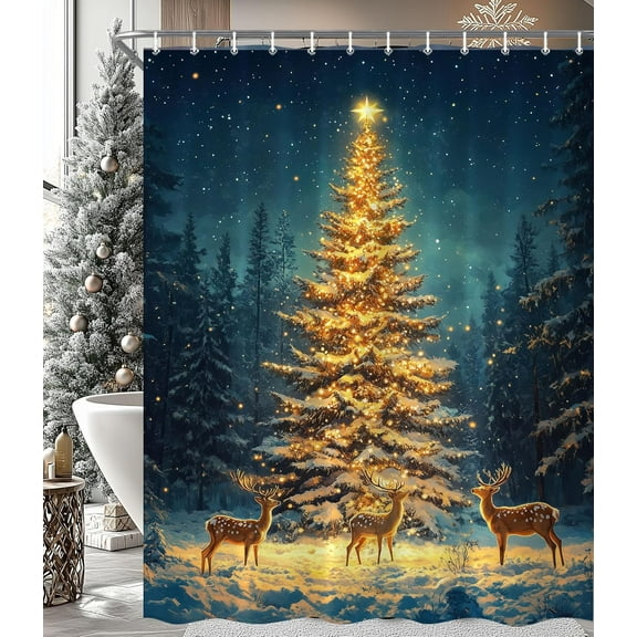 Christmas Shower Curtains Merry Xmas Christmas Tree Winter Snow Stars Red Scarf Bathroom Shower Curtain Xmas Holiday Bathroom Curtain with Hooks