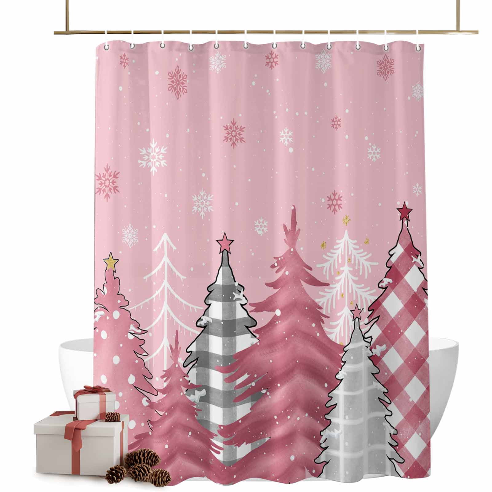 Pink Christmas Shower Curtainnull