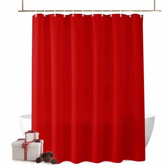 Christmas Shower Curtains Pure Red Bath Curtain Solid Color Waterproof Seasonal Bathroom Shower Curtain Set with Hooks Decoration 72 x 84 Inches