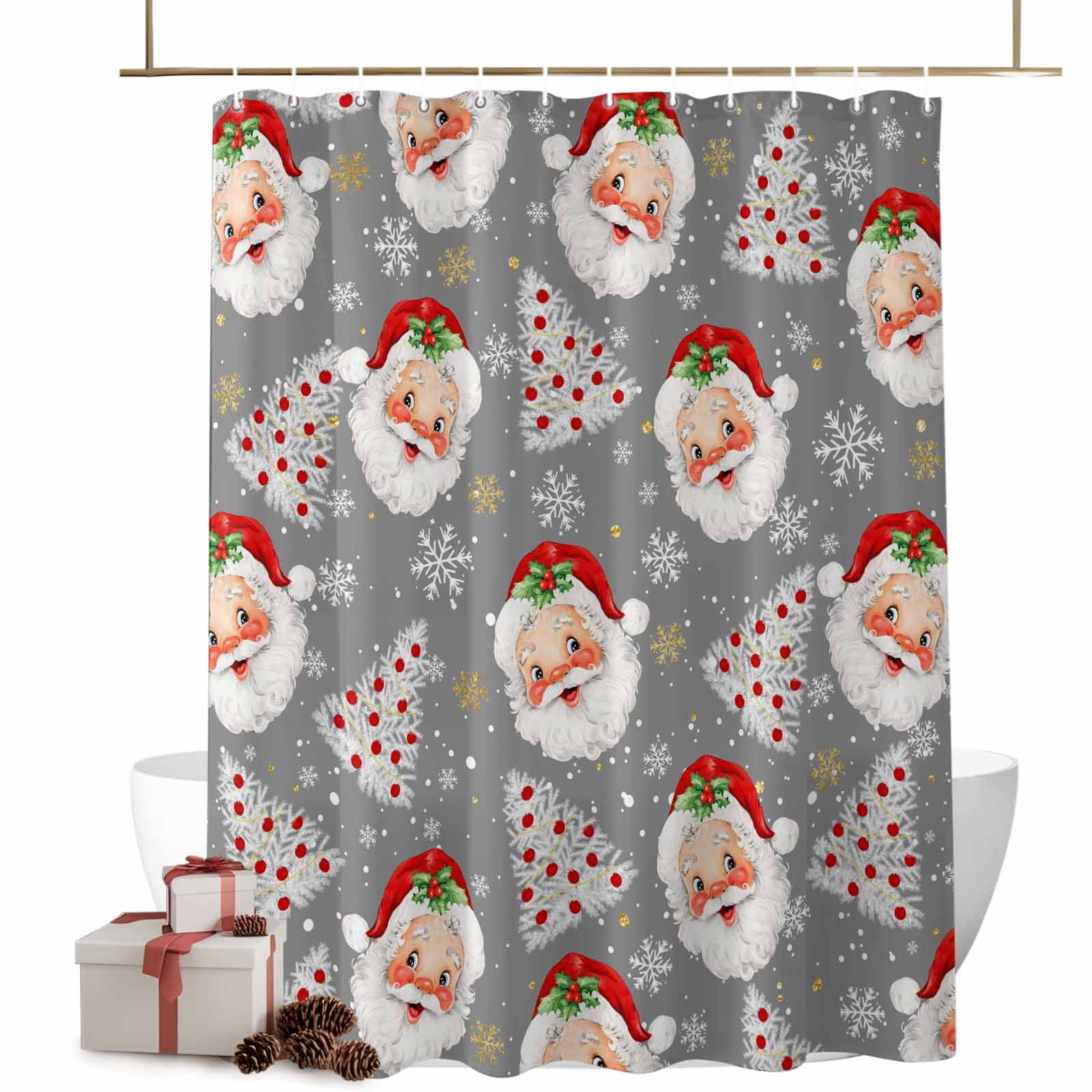Christmas Shower Curtains Santa Claus Xmas Tree Bath Curtain Snowflake