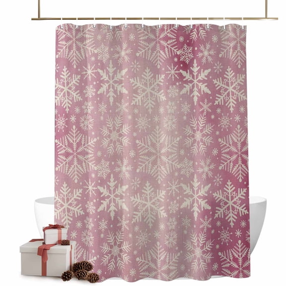 Christmas Shower Curtains Snowflake Bath Curtain Pink Snow Waterproof Seasonal Bathroom Shower Curtain Set with Hooks Decoration 36 x 72 Inches