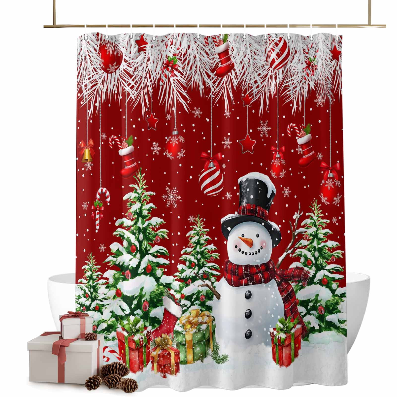 Christmas Shower Curtains Snowman Christmas Tree Bath Curtain Xmas Ball