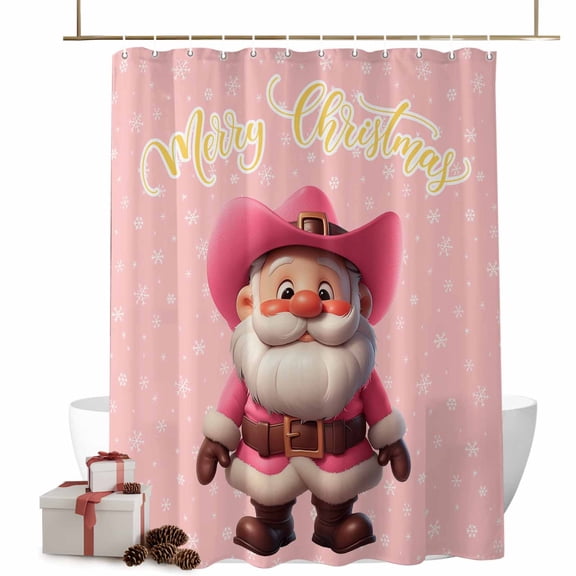 Christmas Shower Curtains Western Cowboy Pink Santa Claus Bath Curtain Christmas Snowflakes Waterproof Seasonal Bathroom Shower Curtain Set with Hooks Decoration 66 x 72 Inches