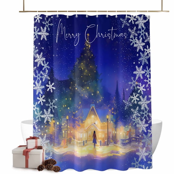 Christmas Shower Curtains Xmas Tree Star Sky Blue Bath Curtain Girl Snowflakes Waterproof Seasonal Bathroom Shower Curtain Set with Hooks Decoration 48 x 72 Inches