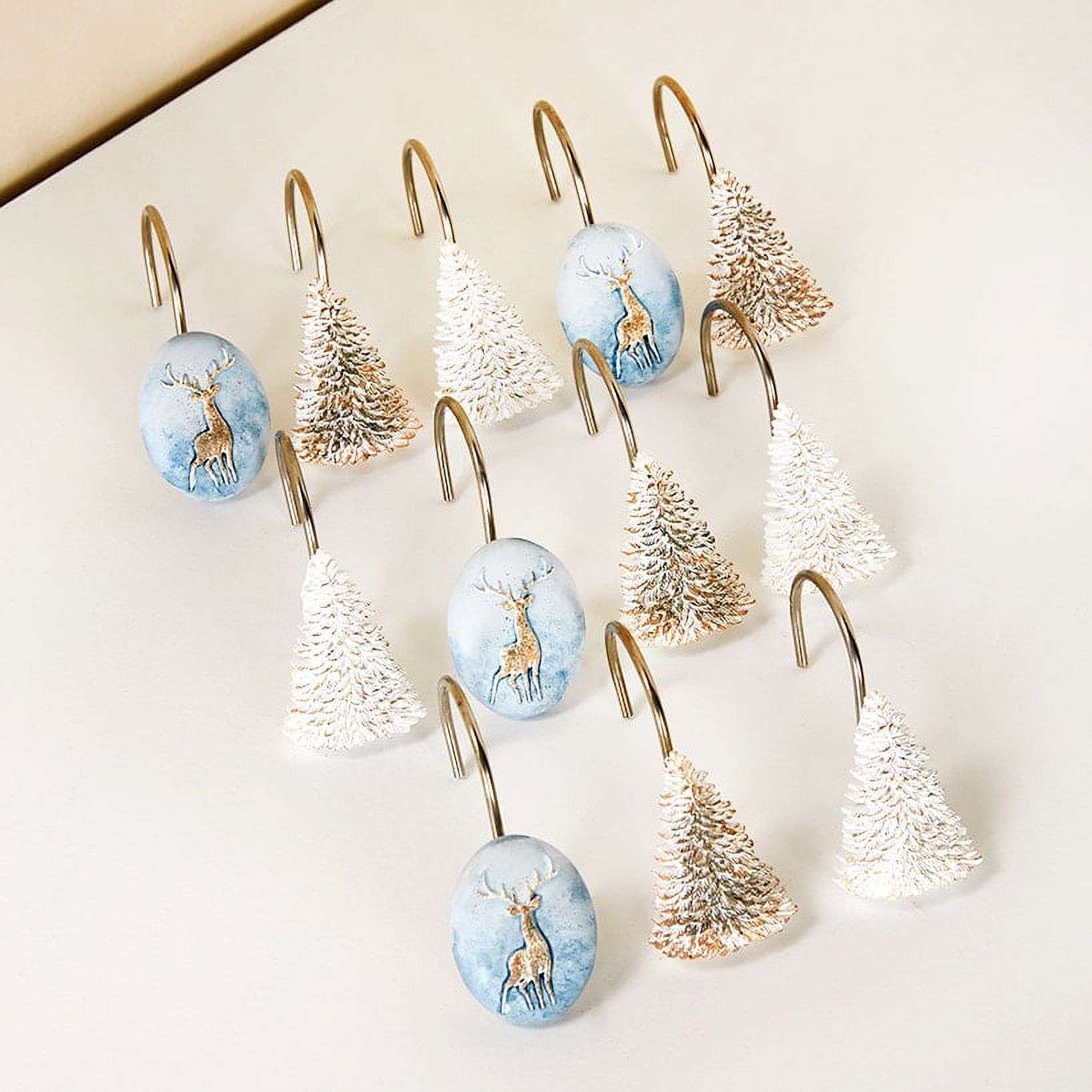 Christmas Shower Hooks Curtain Hooks, Winter Wonderland Bathroom Set of 12