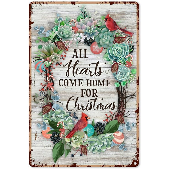 Christmas Signs for Home Decor All Hearts Goat Home for Christmas Metal Sign Decor Tin Aluminum Sign Wall Art Metal Poster for Porch Home Bedroom Indoor 12x8 inch