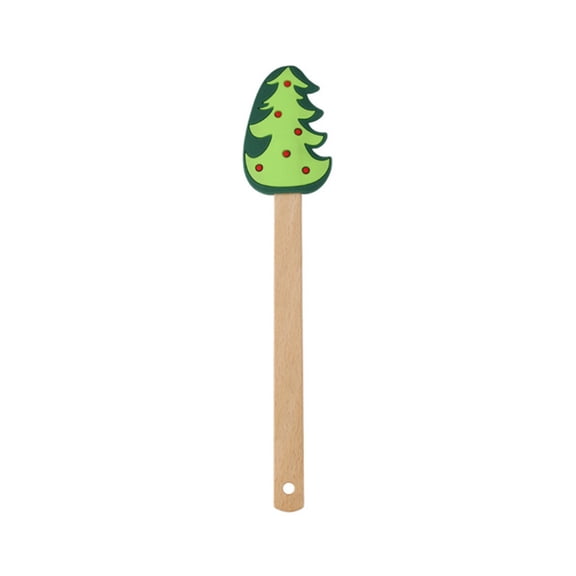 Christmas Silicone Spatula with Ergonomic Wooden Handle Comfortable Cute Santa Claus Tree Shape Kitchen Baking