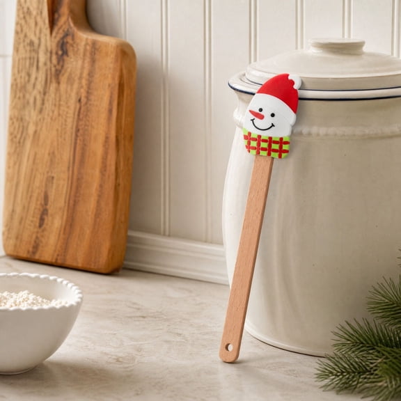 Christmas Silicone Spatula with Wooden Handle, Holiday Baking Spatula for Mixing and Scraping, Kitchen Gift