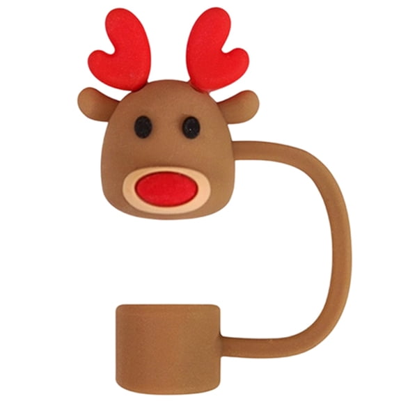 Christmas Silicone Straw Cover Cap Cute Dust Proof Plug for Drinking Tubes for Christmas Gift (Wapiti)