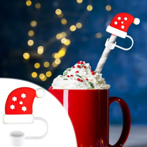 Christmas Silicone Straw Covers Cap Toppers Compatible all Cup Straw,Reusable Cute Santa Elk Penguin Straw Tips Lids Protectors for Cups Straws Accessories,Christmas Clearance