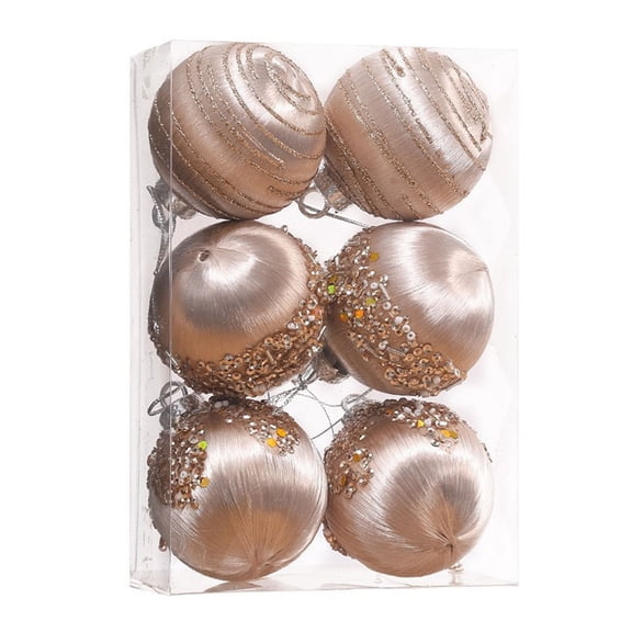 Christmas Silk Thread Hanging Ornament Set of 6, 2.36 Inch Handmade Foam Decorative Baubles with Glitter Sequins Hanging Strings, Xmas Decor for Christmas Tree, DIY Wreath, Living Room Wedding Party