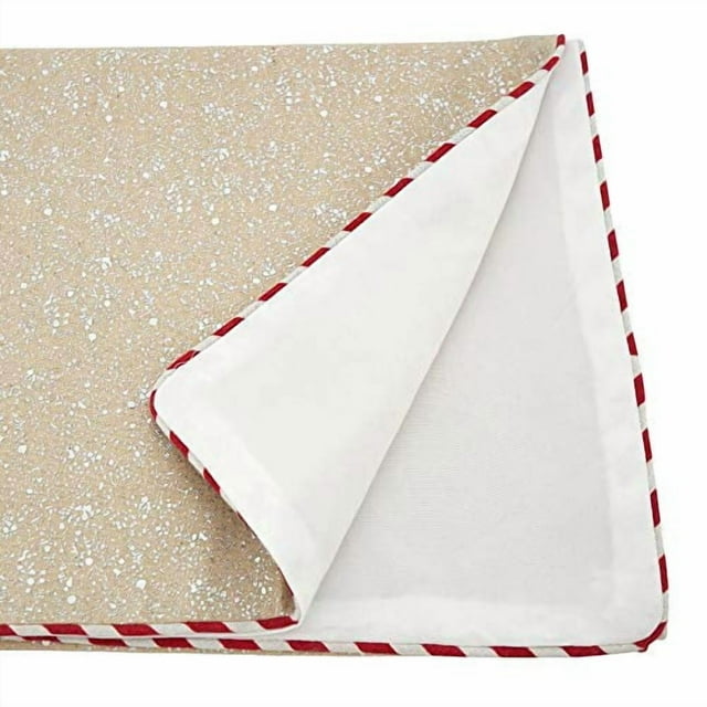 Christmas Silver Foil Print Candy Cane Piped Table Runner Cotton Christmas Silver Foil Print Candy Cane Piped Table Runner Cotton