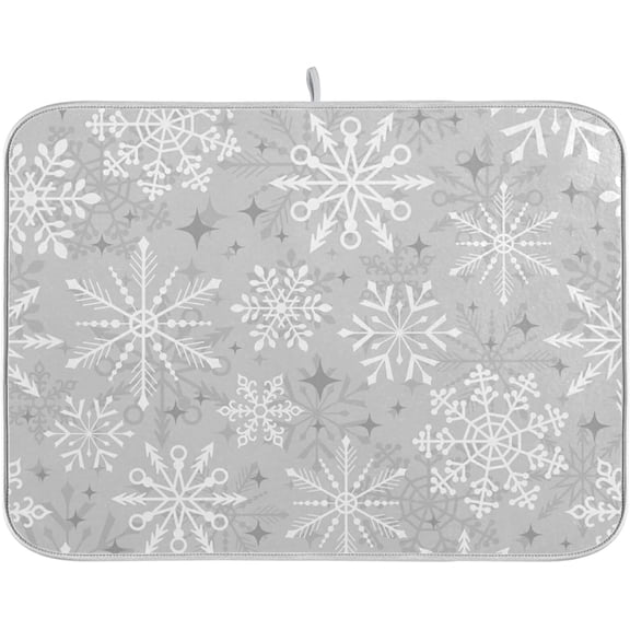 Christmas Silver Snowflake Microfiber Dish Drying Mat 18'''' x 24'''' for Kitchen Counter Drying Pad Dish Drainer Mats Absorbent Dish Draining Mat Extra Large