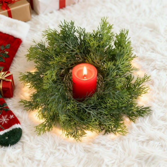 Christmas Simulated Flower Candle Ring Wreath - 4in Inner Diameter Multicolor Centerpiece for Dining Table Wedding Party Fireplace Decor