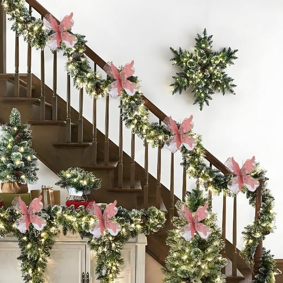 Christmas Simulation Cutting Scene Decoration - Rose Gold Fabric Tree Ornament with Clip - Realistic Glitter Pearl Accent for Wreath Curtain Gift Wrap