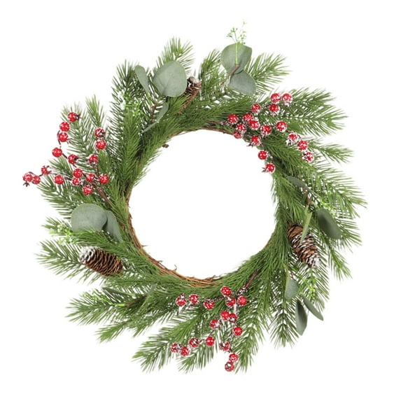 Christmas Simulation Vine Wreath Pine Leaf Berry Wreath Ornament Door Front Hanging Garland For Xmas Outdoor Indoor Decor