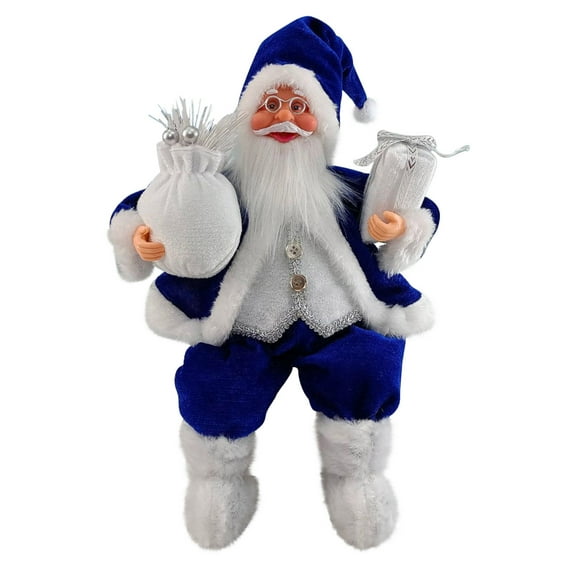 Christmas Sitting Santa Claus Figurines Doll with Gift Bag and Presents Decoration for Home Office Table Xmas Party Ornament Gift