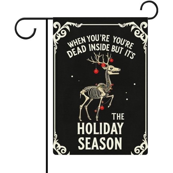 Christmas Skeleton Deer Garden Flag Double Sided 12x18 Inch Small Burlap Outdoor Welcome Yard Decoration