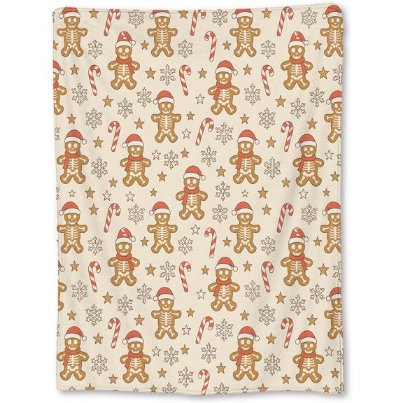 Christmas Skeleton Gingerbread Blanket, Soft Lightweight Flannel Gingerbread Men & Snowflakes Throw Blanket for Couch, Bed, Travel & Decor Gifts, Cozy Warm Blankets for Adults Women Kids 60×50 in