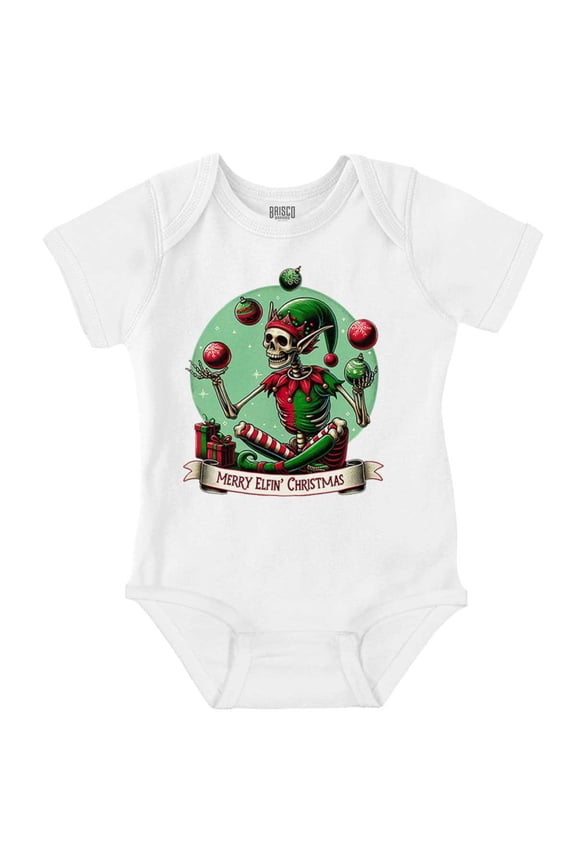 Christmas Skeleton Juggling Elf Baby Romper Boys or Girls Brisco Brands 6M