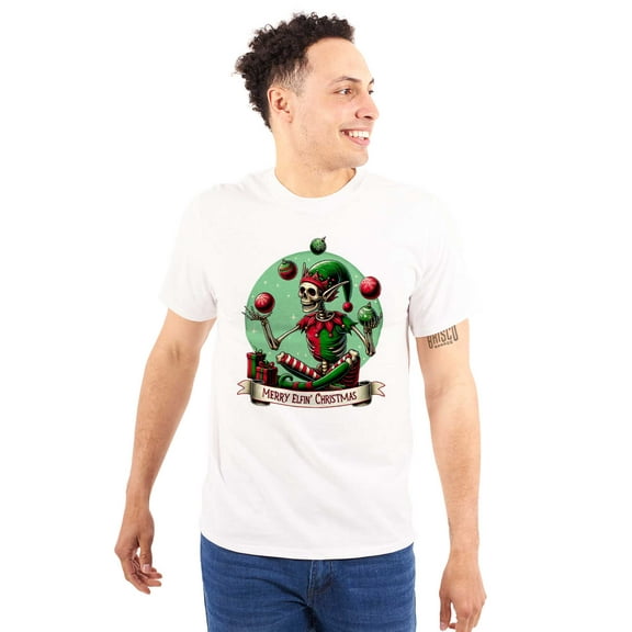 Christmas Skeleton Juggling Elf Plus Size Crewneck Graphic Tee Shirt Brisco Brands 5X