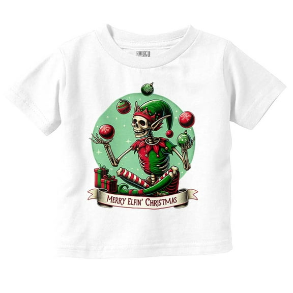 Christmas Skeleton Juggling Elf Toddler Baby Graphic T Shirt Brisco Brands 5T