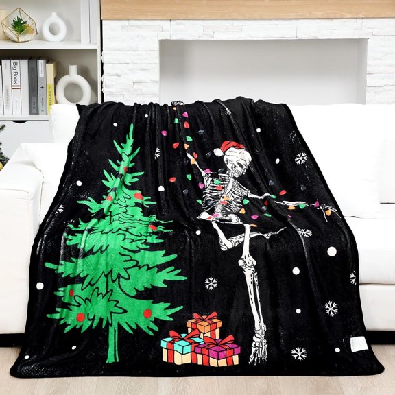 Christmas Skeleton Throw Blanket 50"x60" Soft Cozy Sugar Skull Fluffy Warm Halloween Blanket Gothic Spooky Gifts for Women Men Bed Couch Sofa