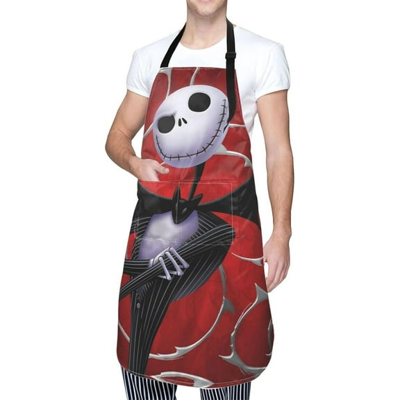 Christmas Skellington Adjustable Bb Apron For Men and Women Chefs,Waterproof Double Pocket Cooking Kitchen Studio Apron