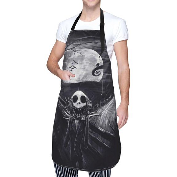 Christmas Skellington Adjustable Bb Apron For Men and Women Chefs,Waterproof Double Pocket Cooking Kitchen Studio Apron