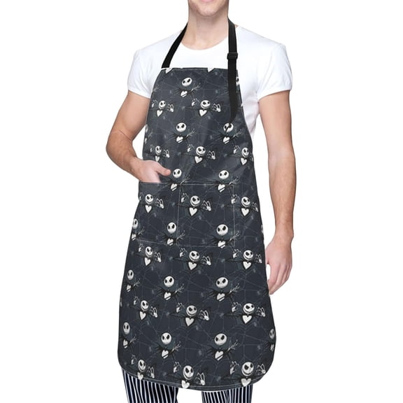 Christmas Skellington Adjustable Bb Apron For Men and Women Chefs,Waterproof Double Pocket Cooking Kitchen Studio Apron