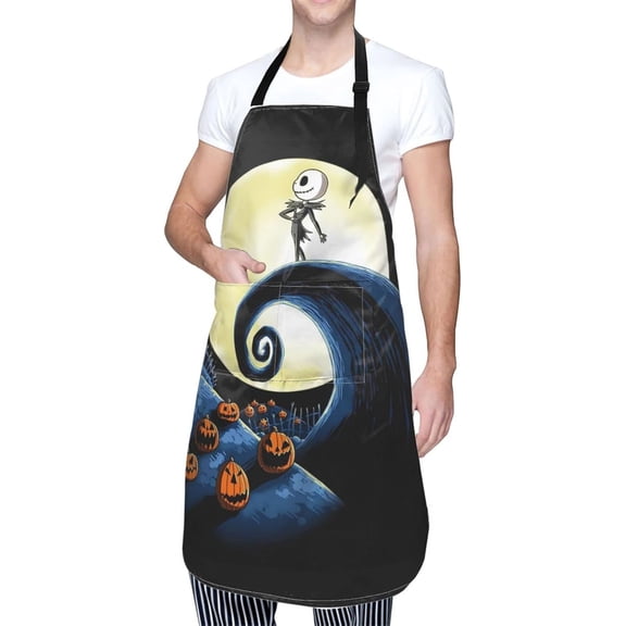 Christmas Skellington Adjustable Bb Apron For Men and Women Chefs,Waterproof Double Pocket Cooking Kitchen Studio Apron