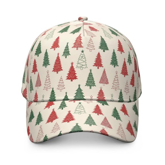 Christmas Sketch Pine Tree Pattern Baseball Cap, Casual Daily Hat with Snap Closure & Sweatband, Polyester Construction Gifts for Unisex Men Women