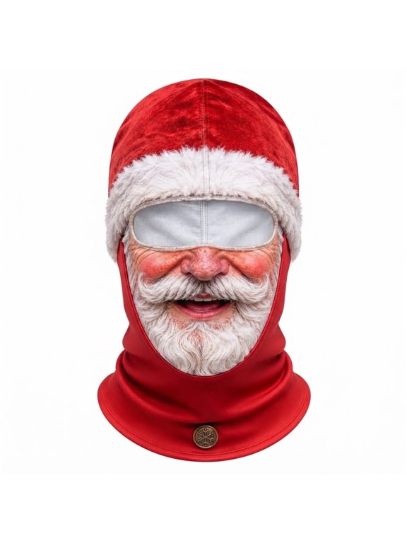 Christmas Ski Mask Printed Santa Face Balaclava Full Head Neck Cover For Snowboarding Holiday Parties