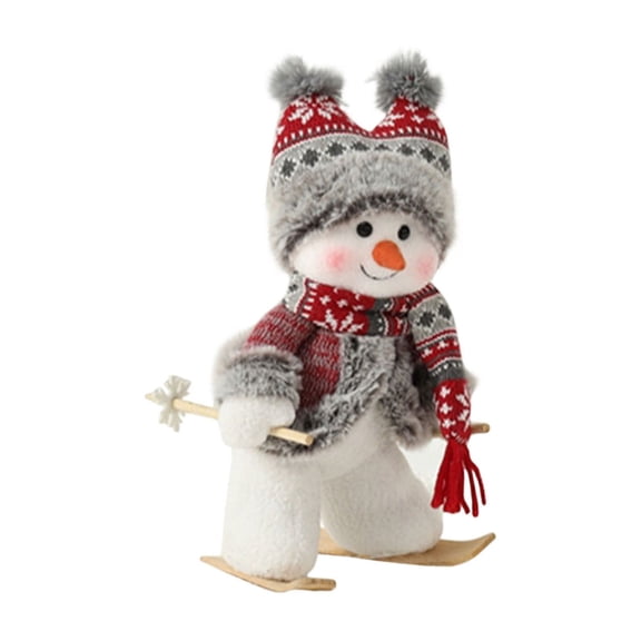 Christmas Skiing Snowman Plush Toy Decor Desktop Display Tiered Tray Decoration Festive Gift Idea