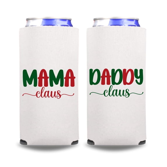 Christmas Skinny Cooler, Mama Claus, Daddy Claus, Christmas Gift, Holiday Slim Spiked Seltzer, White Elephant Gift, Christmas Party Favors (2Pack (Combo))