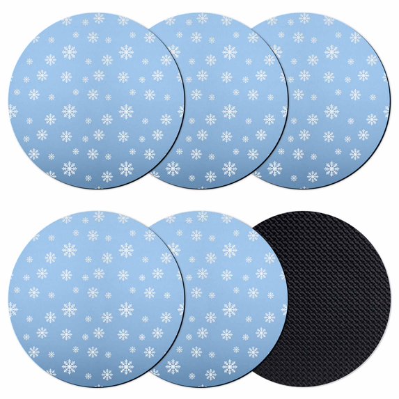 Christmas Sky Blue Coasters Set of 6, Absorbent Coasters for Drinks, Xmas Snowflakes Winter Minimalist Coaster for Desk Coffee Table Protection, Home Decor House Warming Gifts 4"