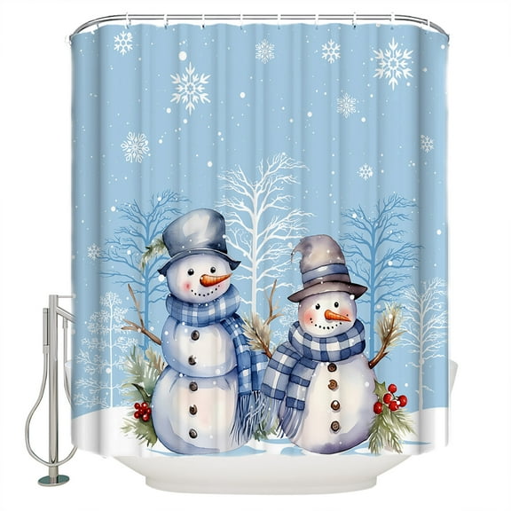 Christmas Sky Shower Curtain, 60" x 72", Snowflake Snowman Waterproof Bathroom Curtain Washable Shower Curtain Set with 12 Hooks