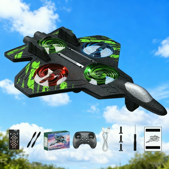 Christmas Skyriders RC Jet – Stunt Fighter Jet with 360° Flips & LED Lights, Remote-Controlled Foam Airplanes()