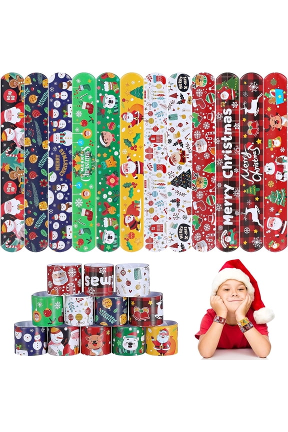 Christmas Slap Bracelets for Kids 36 PCS Christmas Party Favors for Kids Supplies Bulk Xmas Snap Bracelets Stocking Stuffers Goodie Bag Stuffers Classrooom Prizes Toys Gifts for Students Girls Boys