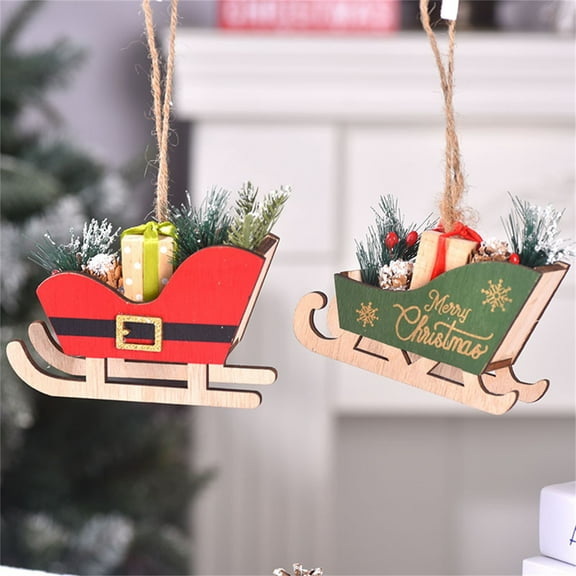 Christmas Sled Ornaments Christmas Wooden Sled Ornaments Christmas Tree Decorations Sled Pendants Christmas Decorations for Xmas Tree Outdoor Indoor Decor