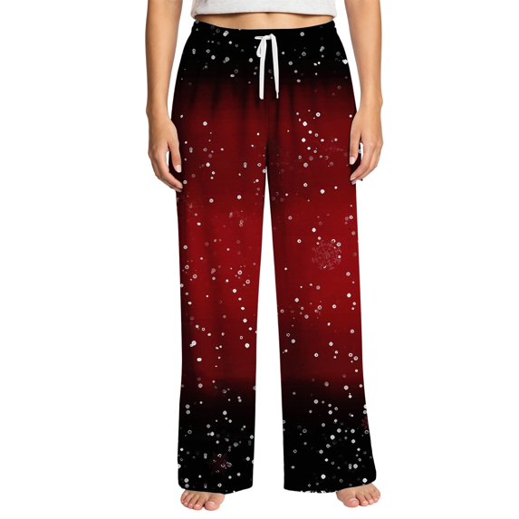Christmas Sleep Pants for Women Snowflakes Drawstring Wide Leg Sleep Pants Elastic High Waist Casual Holiday Festive Xmas Pajama Pants, XL