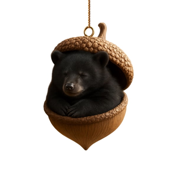 Christmas Sleeping Animal Ornament,3D Resin Shell Tree Hanging Decoration,2.8In forest Themed Pendant for Home Holiday Party Decor & Festive Gift,Black Bear